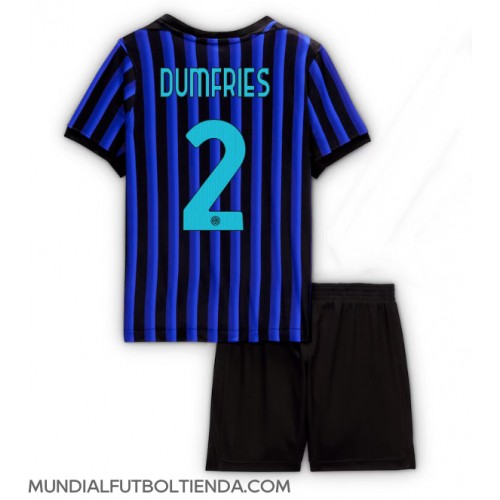 Camiseta Inter Milan Denzel Dumfries #2 Primera Equipación Replica 2025-26 para niños mangas cortas (+ Pantalones cortos)